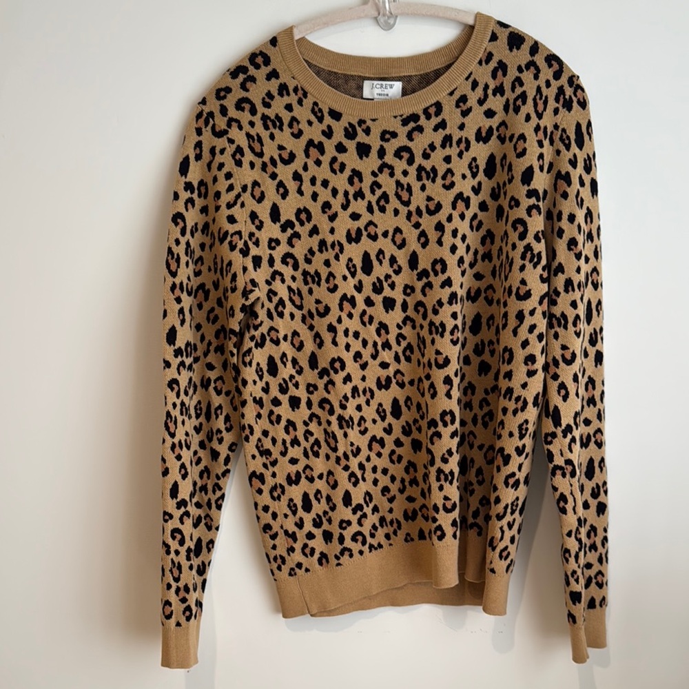 J. Crew Brown and Black Leopard Print Crew Neck Sweater